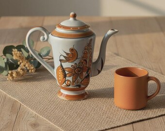 Théière vintage en poterie Tonalá Mexico - Signée JAH - Oiseau peint à la main et art populaire floral - Céramique mexicaine