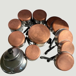 Vintage Revere Ware Copper Bottom 16 Piece Cookware Set Pots Pans Skillets USA Made