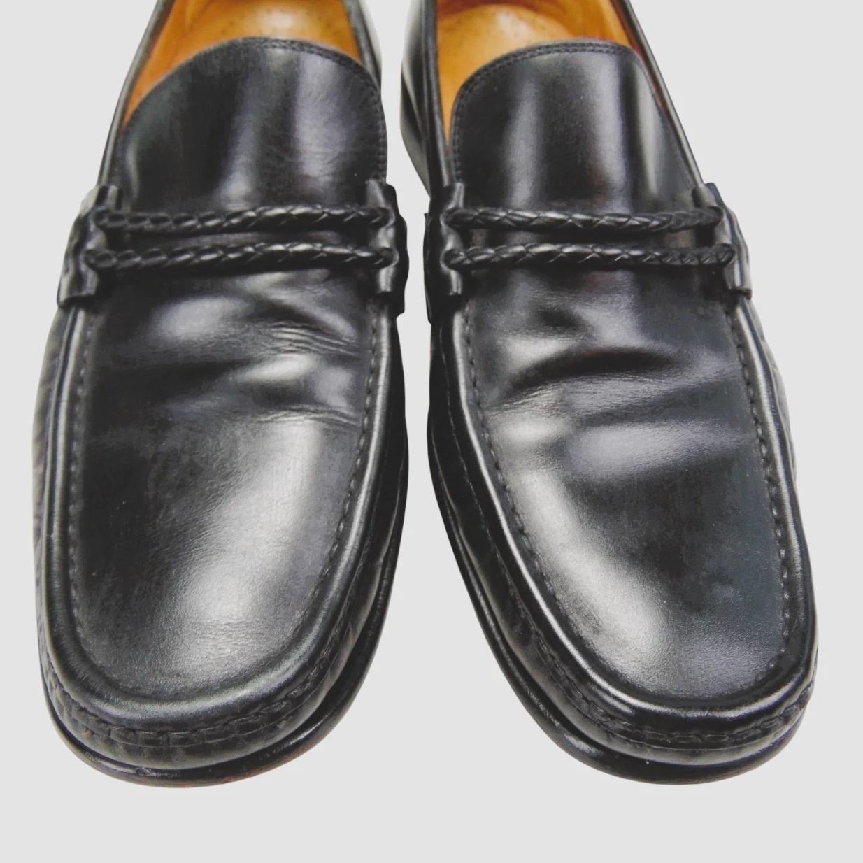 JOHNSTON MURPHY ITALY MENS LOAFERS SZ 11.5 M BLACK LEATHER BRAIDED STRAP SHOES Johnston & Murphy Shoes Men 11.5 Black Leather Slip On Moc  main image 4