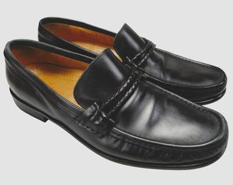 Vintage Johnston & Murphy Leather Loafers – Made in Italy Braided Strap, Men's 11M