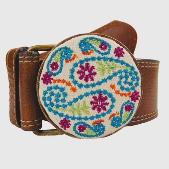 Vintage Brown Belt with Multicolor Embroidery s-l400.jpg main image 2