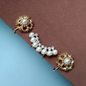 Rhinestone Gold Tone Cartilage Ear Cuff, Faux Pearl Screw Back Earring, Set of Earrings, Vintage Costume Jewelry