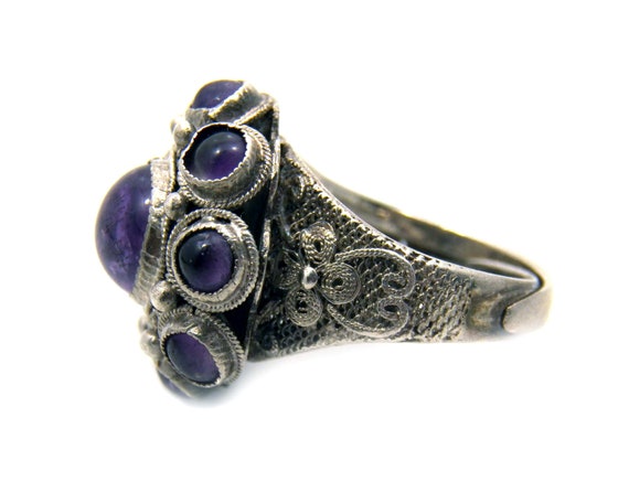 Chinese Antique Amethyst Multi Stone Ring, Sterli… - image 4