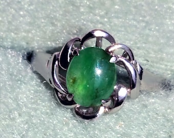 Smaragd Grün Nephrit Jade Sterling Ring, Vintage Edelstein Schmuck