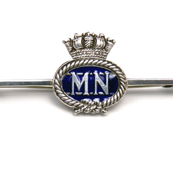 WW2 Merchant Navy Pin, MN Enamel Regimental Brooch in Sterling Silver, British Military Jewelry