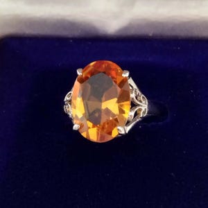 Citrine Crystal Starement Ring Size 8, Large Stone Fashion Rings for Women, Vintage Orange Rhinestone Jewelry