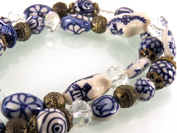 Delft Blue Necklace, Hand Paint Porcelain Bead, Du