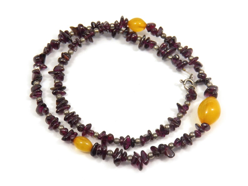 Chip Necklace Sterling Silver and Yellow Stone Beads Etsy