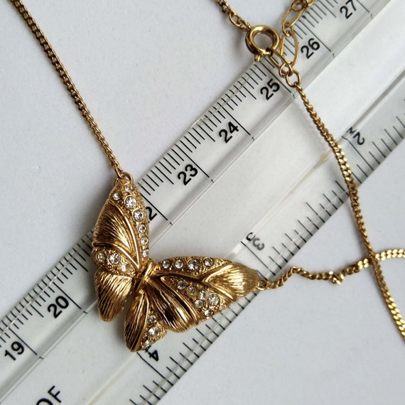 Rhinestone Butterfly Hanae Mori Pendant Necklace,… - image 5