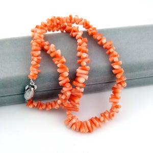 Angel Skin Coral Branch Necklace 16in, Vintage Japanese Gemstone Jewelry 1970s