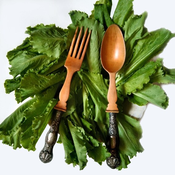 アンティーク813シルバーサラダサーバーセット：ドイツ製木製