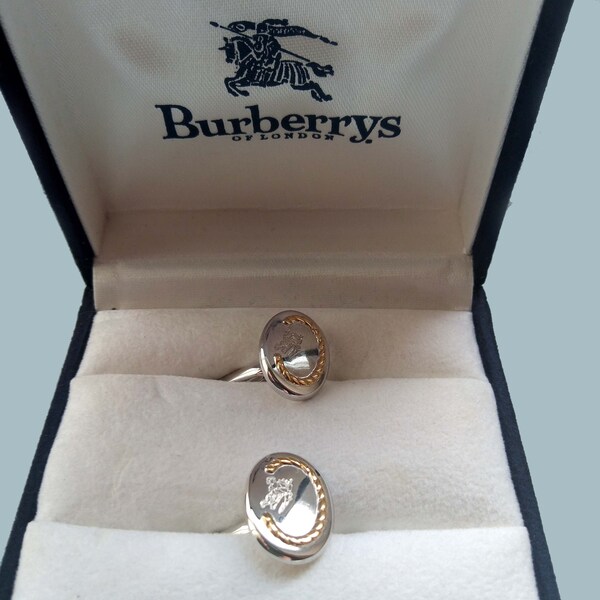 Equestrian Knight Burberry Cufflinks, Brand Mark Emblem, Vintage Men's Jewelry