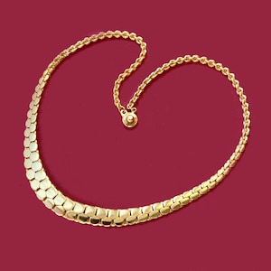 Gold Statement Snake Skin Chain Necklace, Gold Tone Vintage Costume Jewelry, Gold for her