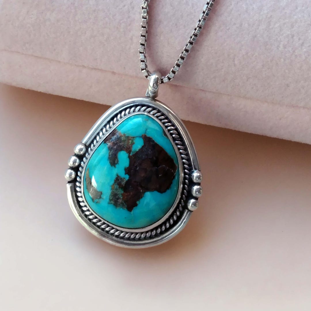 アクセサリー NAVAJO Silver Turquoise Necklace 925 Navajo Artisan Cortez H Large Turquoise Stone 925 Silver