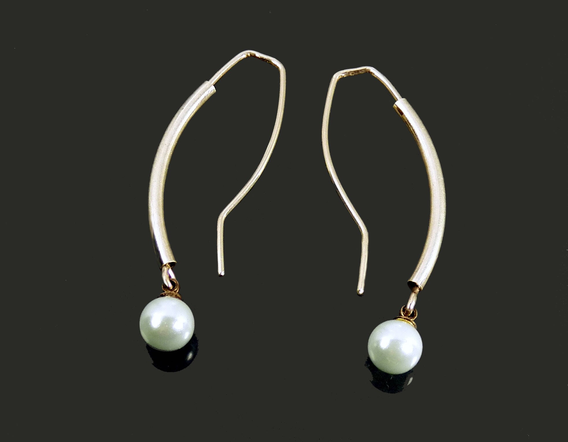 Dangling Blue Pearl Earrings Sterling Silver Long Hook Etsy