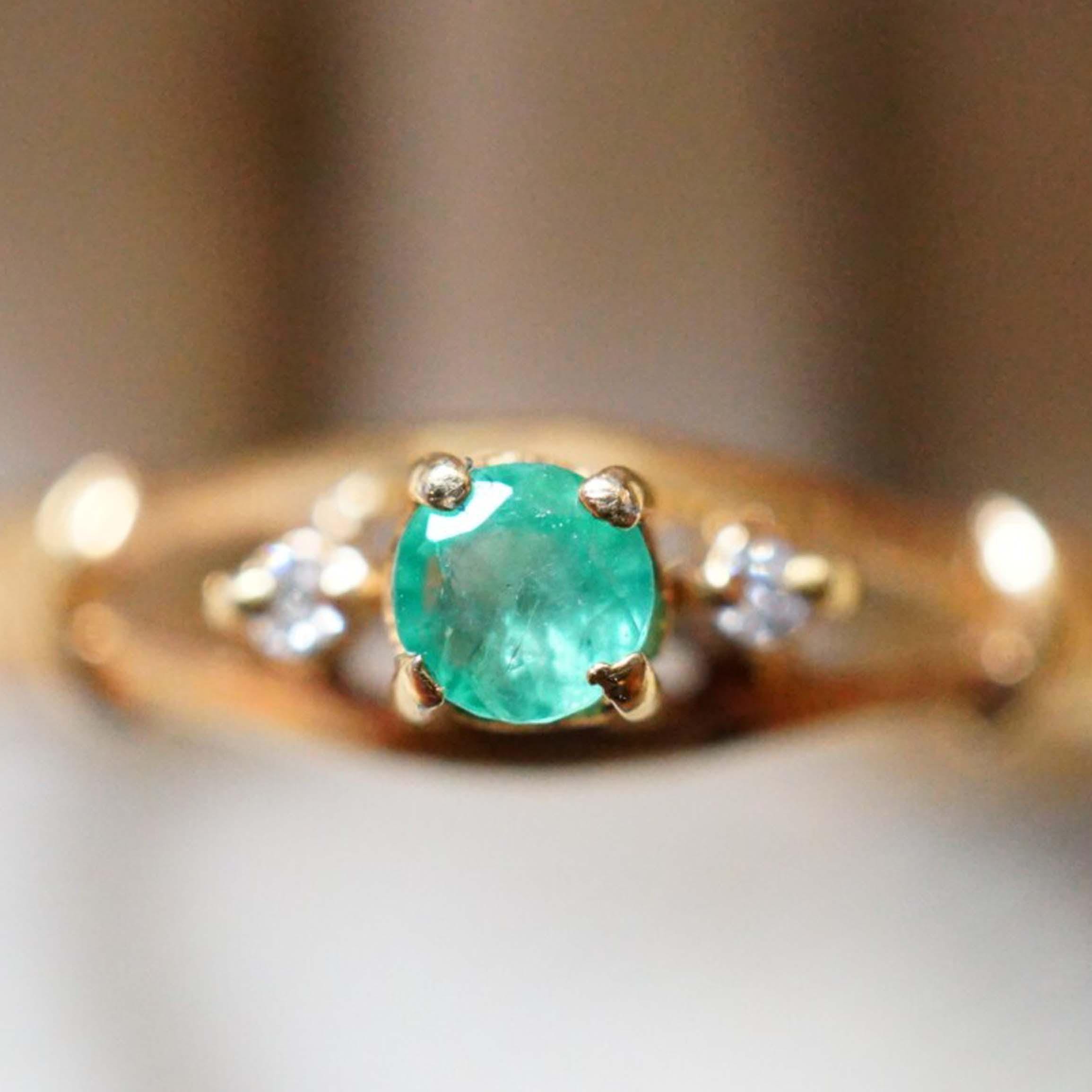 エメラルドとダイヤモンドのリング：ゴールドフィルドスターリング