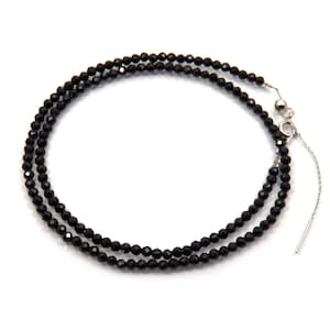 Vintage Black Spinel Choker: Faceted 3mm Beads, Sterling Silver Clasp, Tsutsumi Japan
