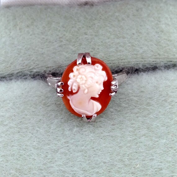 Tiny Shell Cameo Ring, Sterling Silver Vintage Je… - image 7
