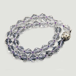 Gegradueerde gefacetteerde bergkristalketting, kleine amethist kralenketting 15 inch, sterlingzilveren sluiting, bergkristal vintage sieraden