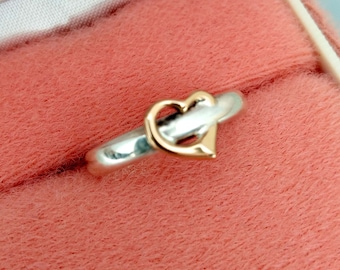 10K Gold Heart Sterling Silver Promise Ring - Vintage Mix Metal Jewelry