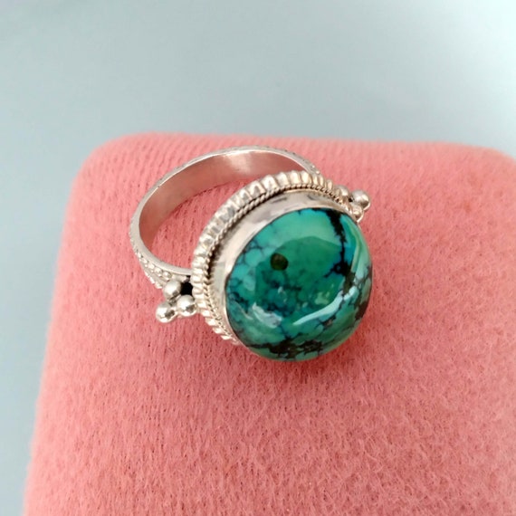 Green Turquoise Tribal Statement Ring, Sterling S… - image 7