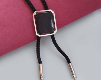 Rot Schwarz Obsidian Bolo Tie: Vermillion Stein Anhänger, westlicher Schmuck