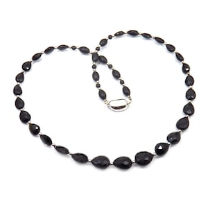 Vintage Black Tourmaline Necklace: Faceted Schorl Gemstone, Sterling Silver Clasp