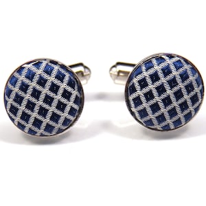 Blue and White Checkered Fabric Cufflinks, Cheap Vintage Cuff link, Classic Accessories for Men