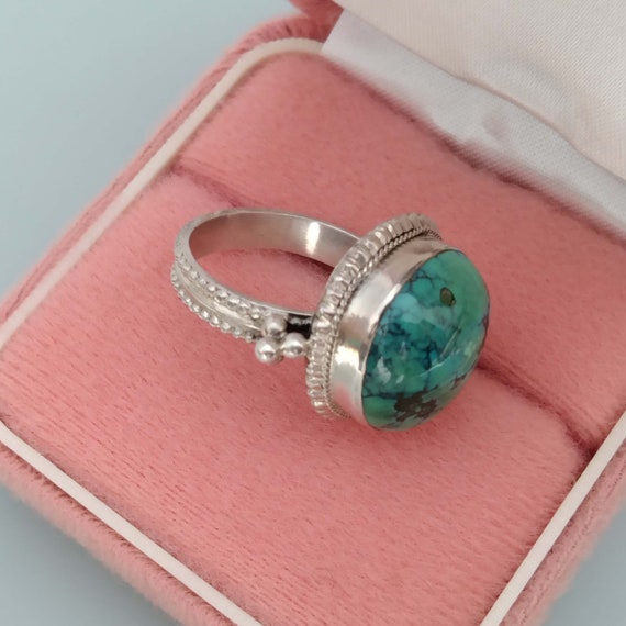 Green Turquoise Tribal Statement Ring, Sterling S… - image 4