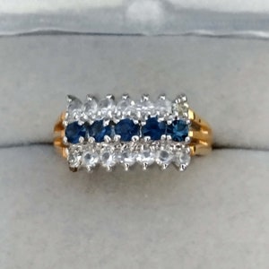 Sapphire CZ Multi Stone Statement Ring, Gold Plated Cubic Zirconia Rings for Women, Vintage Fashion Jewelry
