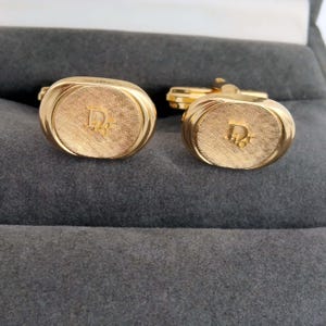 Christian Dior Monsieur Logo Cufflinks, Gold Plated Designer Cuff Link, Vintage Men&#39;s Jewelry