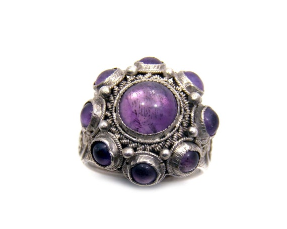 Chinese Antique Amethyst Multi Stone Ring, Sterli… - image 6