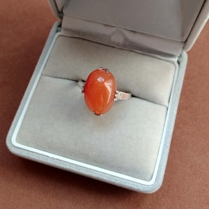 Oval Carnelian Cabochon Ring, Sterling Silver Band, Orange Natural Stone Vintage Jewelry
