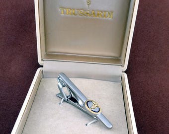 Trussardi Logo Tie Clip, Designer Tie Bar, Vintage Men's Accessories