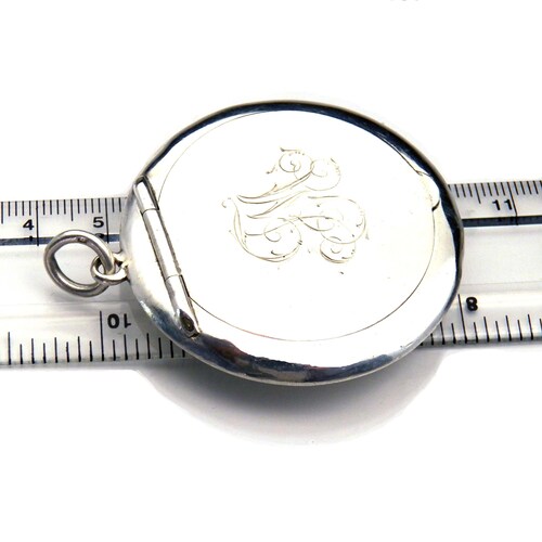 Monogram Powder Compact, Antique Pendant, English Sterling Silver shops Locket Box, 1911