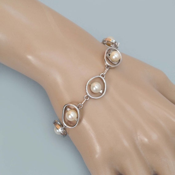 SILVER925 PEARL DESIGN BRACELET/ブレスレット Akoya Pearl 925 Silver Bracelet, Sterling Silver Abstract