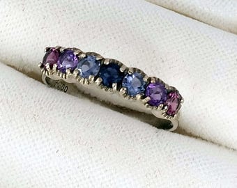 Multi-Stone Platinum 100 Ring, Sterling Silver Gemstone Bend Rings for Women, Vintage Fine Jewelry