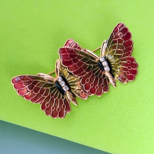 Colorful Enamel Butterfly Brooch, Vintage Rhinestone Costume Jewelry
