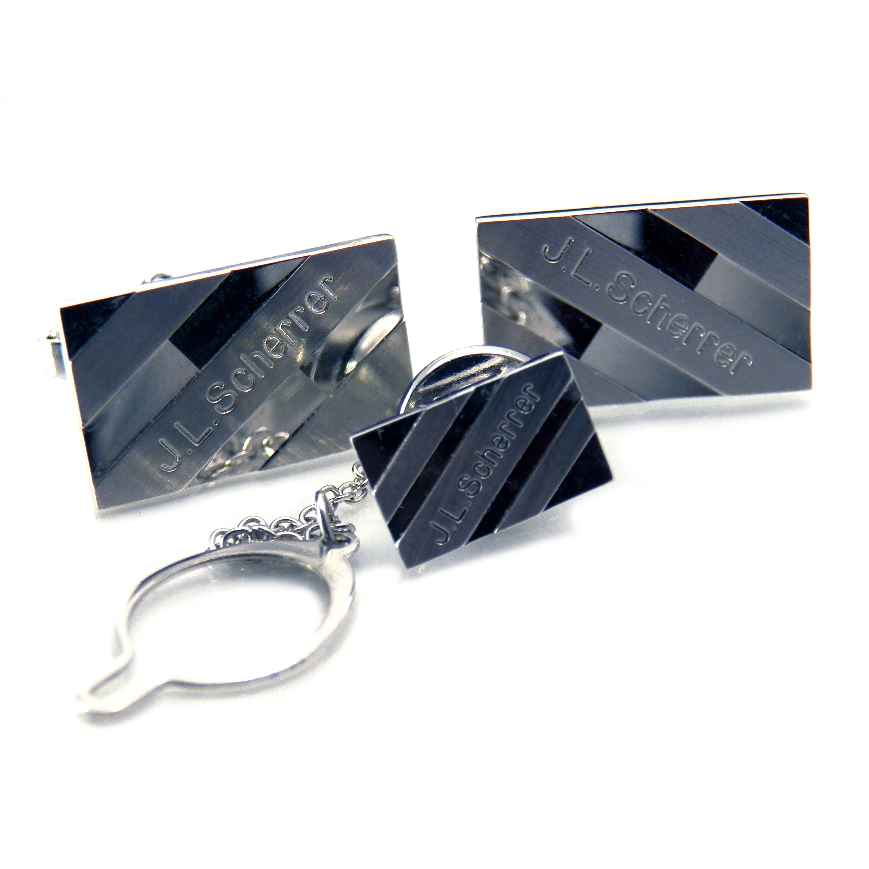 Jean Louis Scherrer 925 Silver Cufflinks and Tie Tack Pin Set, Sterling Silver JLS French Designer Jewelry for Men
