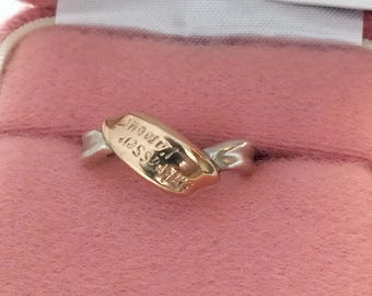 10K Yellow Gold 925 Silver Ring, Mix Metal Promise Ring, Symbolique D&#39;amour Vintage Ete Jewelry