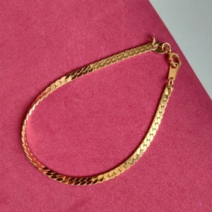 18K Gold Plated Herringbone Chain Bracelet, 18KGP Unisex Bracelet, Minimalist Costume Jewelry