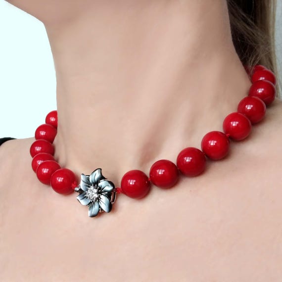 Bead Necklace Masami Fine Jewelry Collection Knotted Red Bead