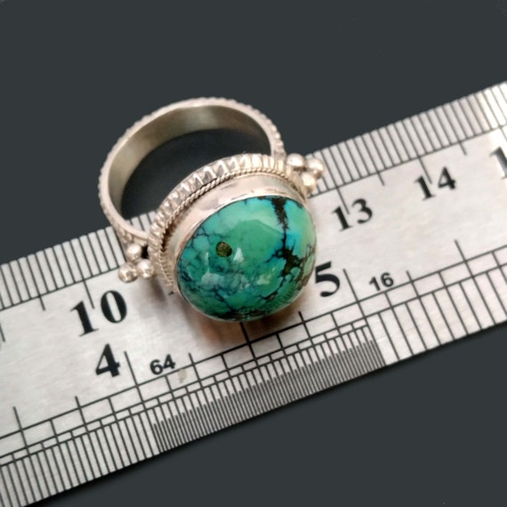 Green Turquoise Tribal Statement Ring, Sterling S… - image 6