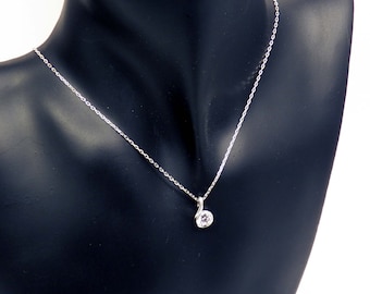 Dainty Solitaire Diamond Layering Necklace, Tiny Drop CZ Pendant, Sterling Silver Thin Chain
