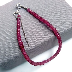 Natural Ruby Faceted Bead Bracelet, Sterling Silver Clasp, Vintage Gemstone Jewelry