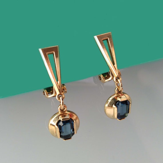14k Rolled Gold K L Clip on Earrings Kordes and Lichtenfels Dangle Blue Paste Crystal Earrings Germany Antique Jewelry Etsy