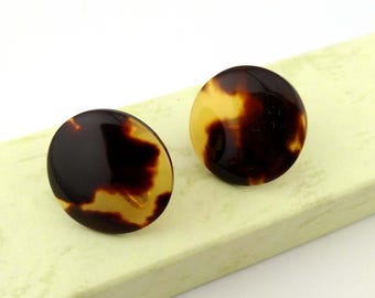 Braune Edelstein Runde Ohrclips: Vintage Japanische Bekko Schmuck 1970er Jahre