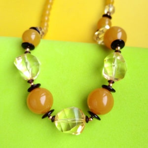 Faceted Clear Lucite and Orange Bead Necklace, Vintage Statement Jewelry for Women 1970s
