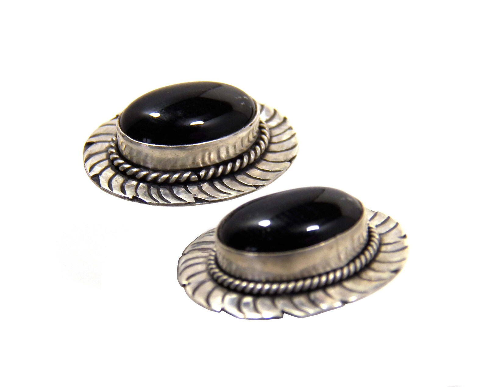 Große ovale Obsidian Sterling Silber Ohrstecker schwarzer | Etsy