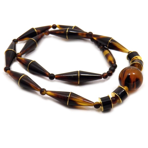 Rare Art Deco Cone Bead Choker Necklace, Unique Geometric Japanese Bekko Antique Jewelry 1930s